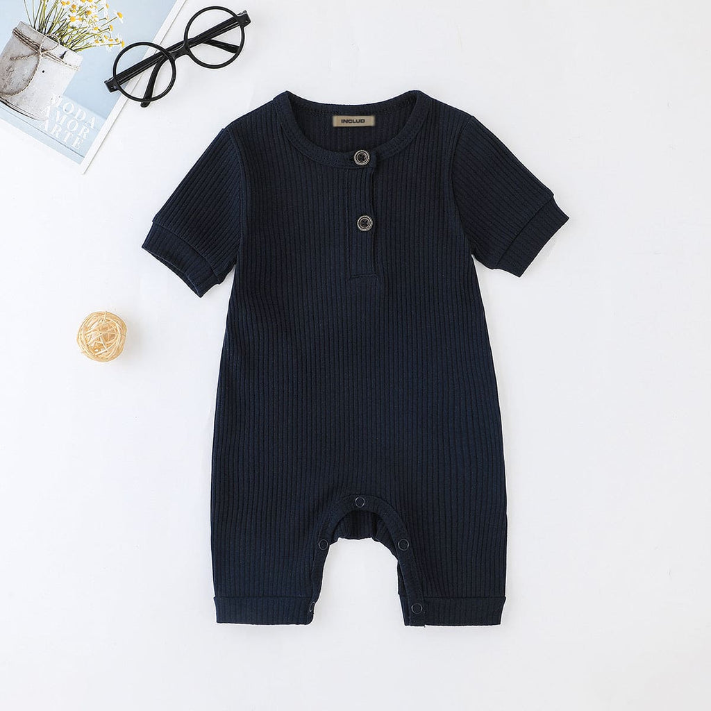 Boys Blue Solid Short Leg Jumpsuit Jumpsuits Blue 0-3 M 