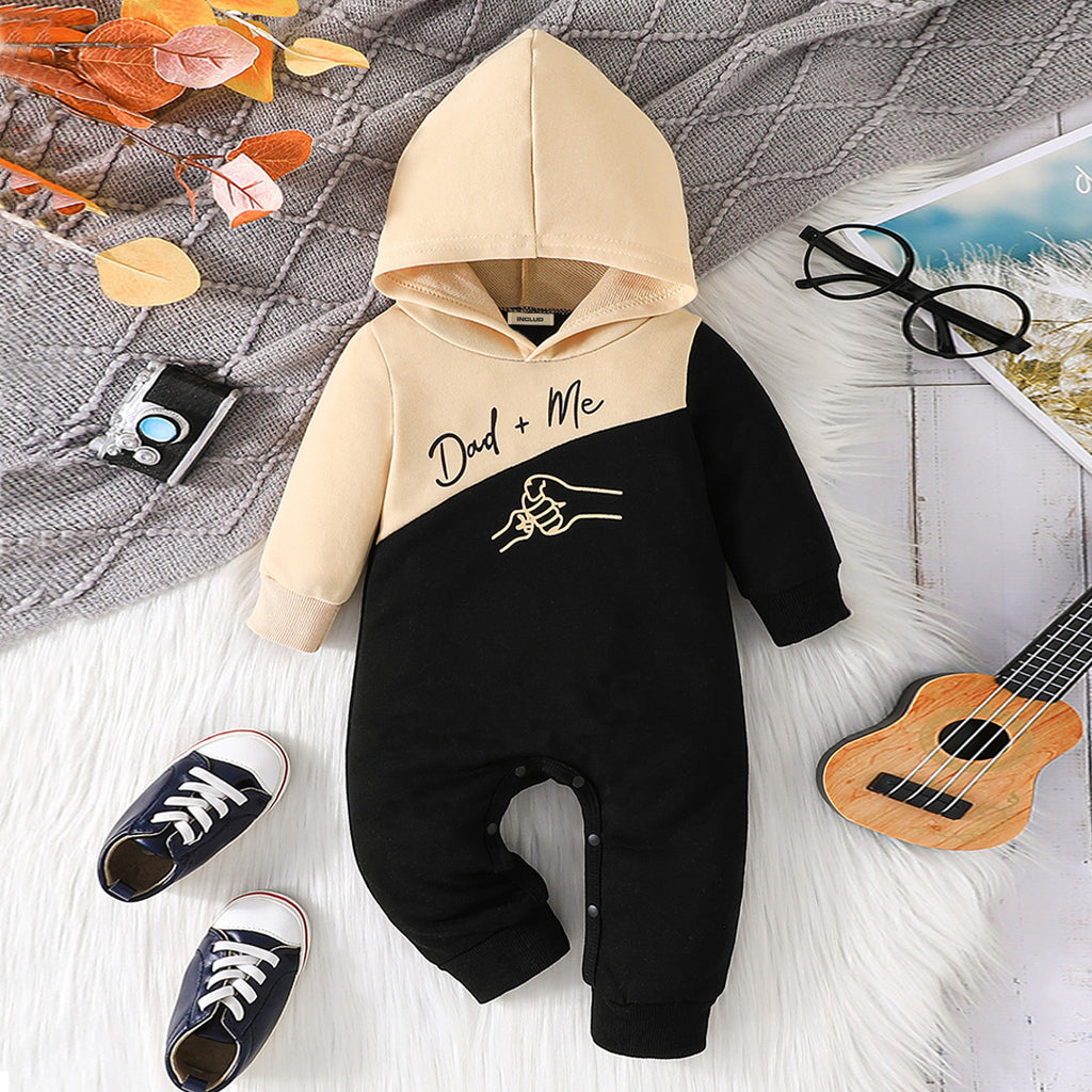 Boys Black Colorblocked Hooded Jumpsuit Jumpsuits Khaki 0-3 M 