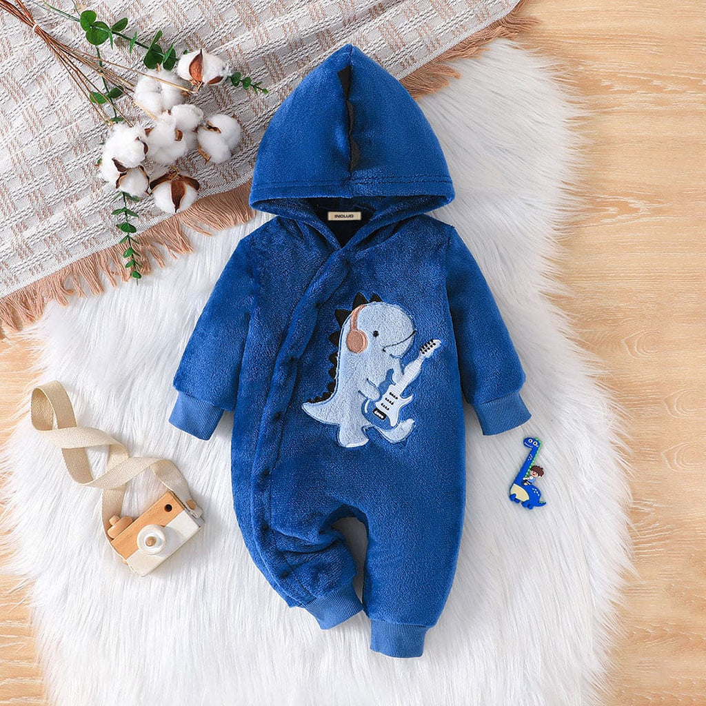 Boys Blue Hooded Dinosaur Patchwork  Jumpsuit Jumpsuits Blue 3-6 M 