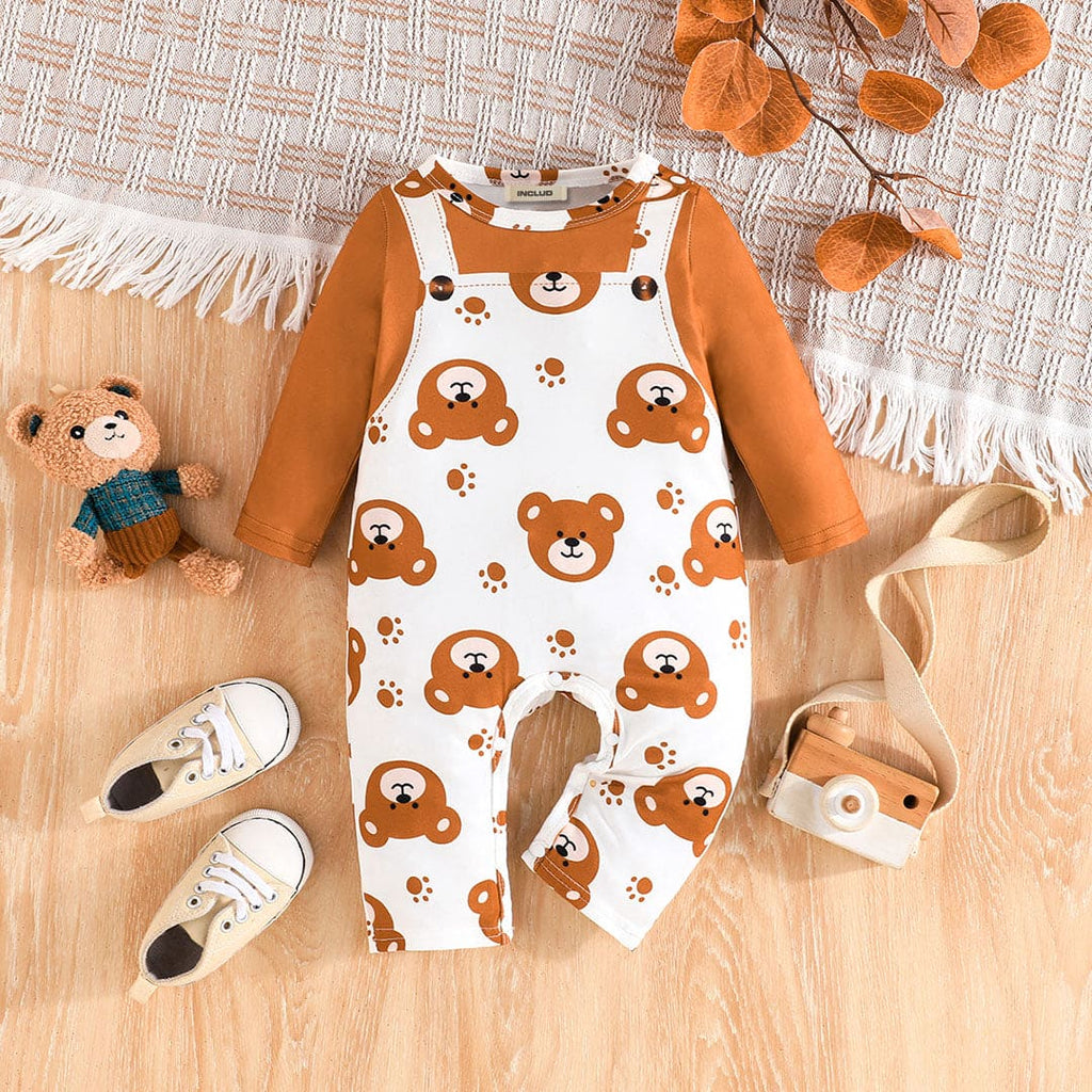 Boys Brown Full Sleeves Jumpsuit Jumpsuits Brown 6-9 M 