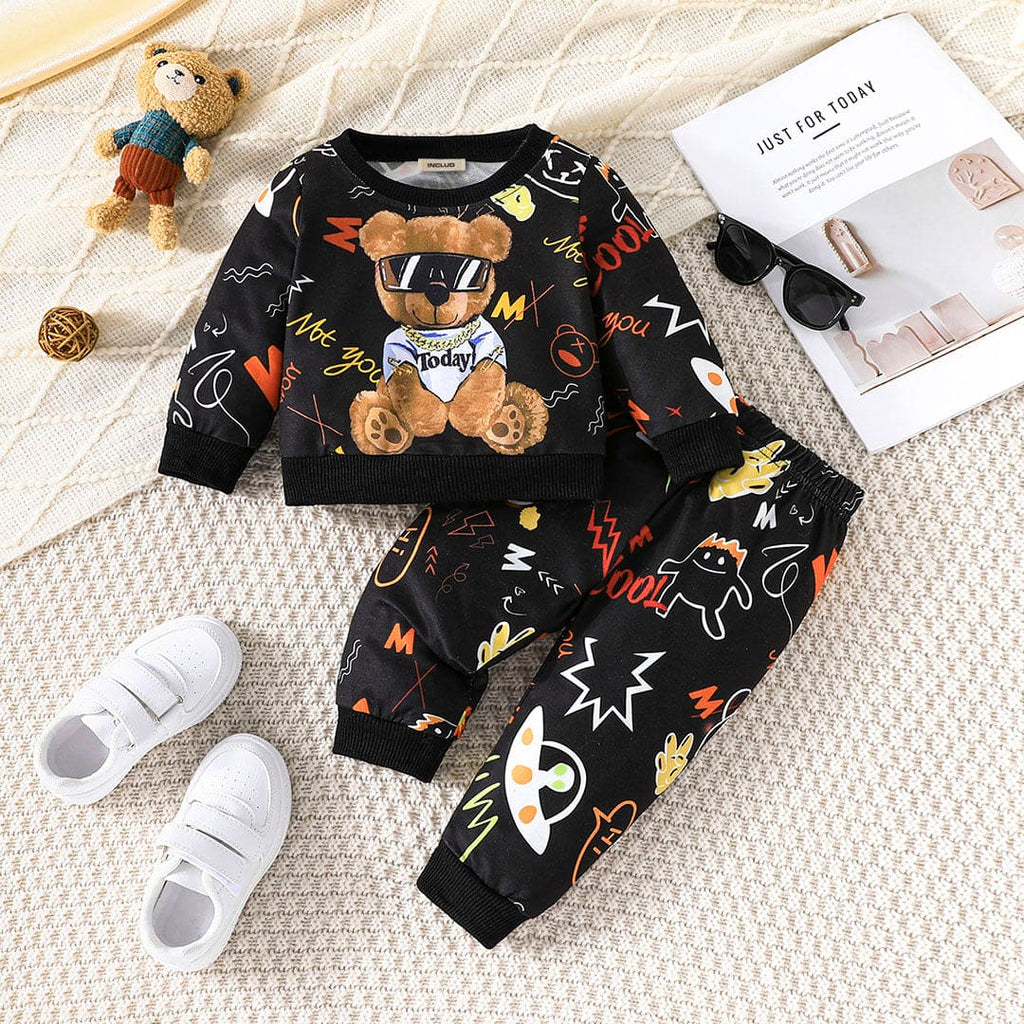 Boys Black Graphic Sweatshirt with Trouser Set Sets Black 6-9 M 