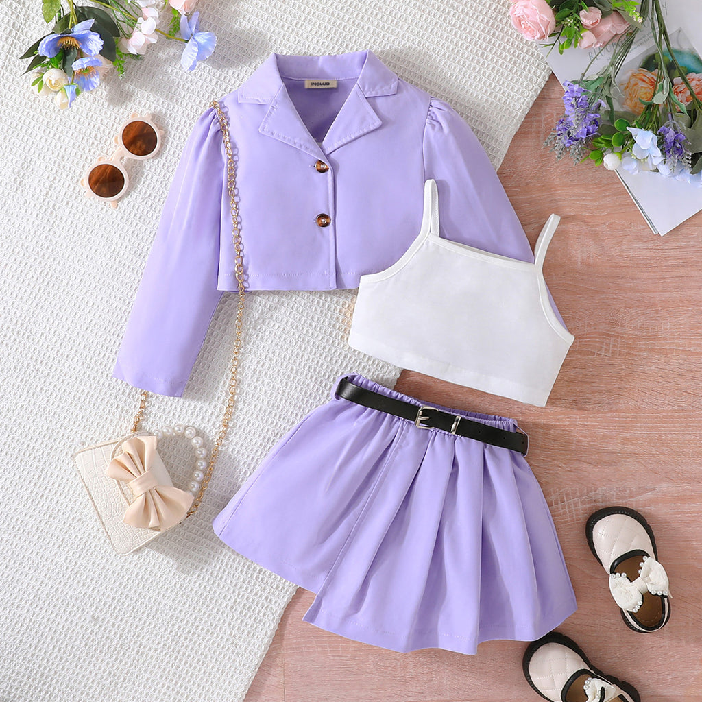 Girls Purple Long Sleeve Jacket With Camisole Top And Skirt Set Sets Purple 3-4 Y 