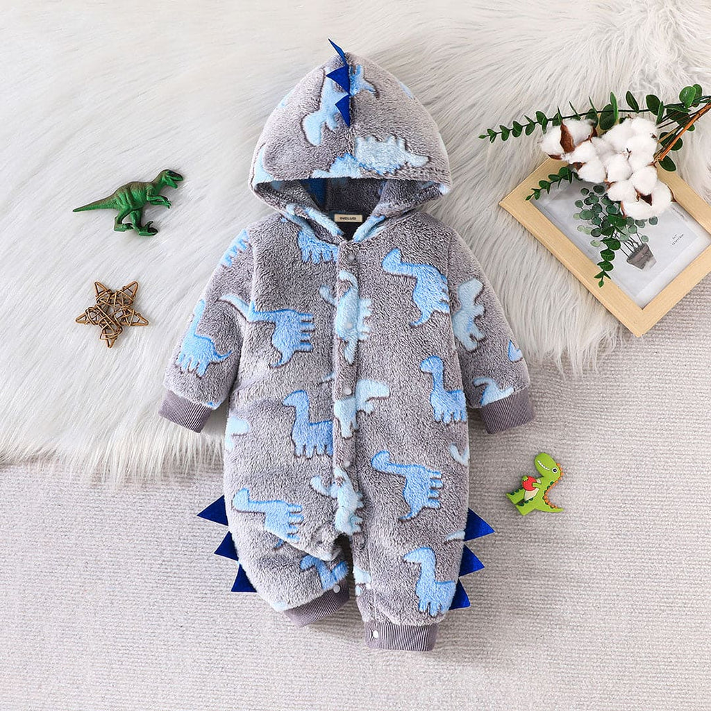 Boys Dinosaur Print Full Sleeves Jumpsuit Jumpsuits Blue 0-3 M 