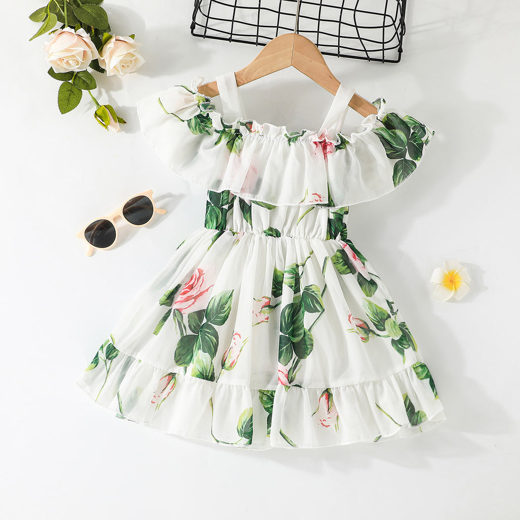 Girls White Floral Printed Fit & Flare Dress Casual Dresses White 0-1 Y 