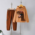 Boys Brown Dinosaur Printed Hooded Sweatshirt with Trouser Set Sets Brown 4-5 Y