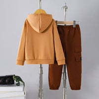 Boys Brown Dinosaur Printed Hooded Sweatshirt with Trouser Set Sets