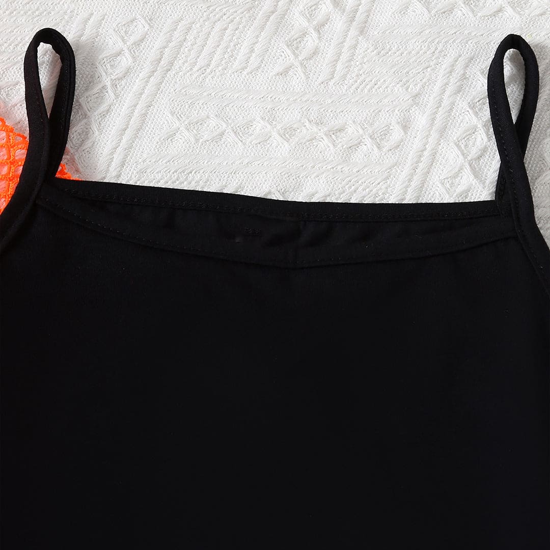 Girls Orange Top With Camisole Top And Printed Skirt Set Sets   
