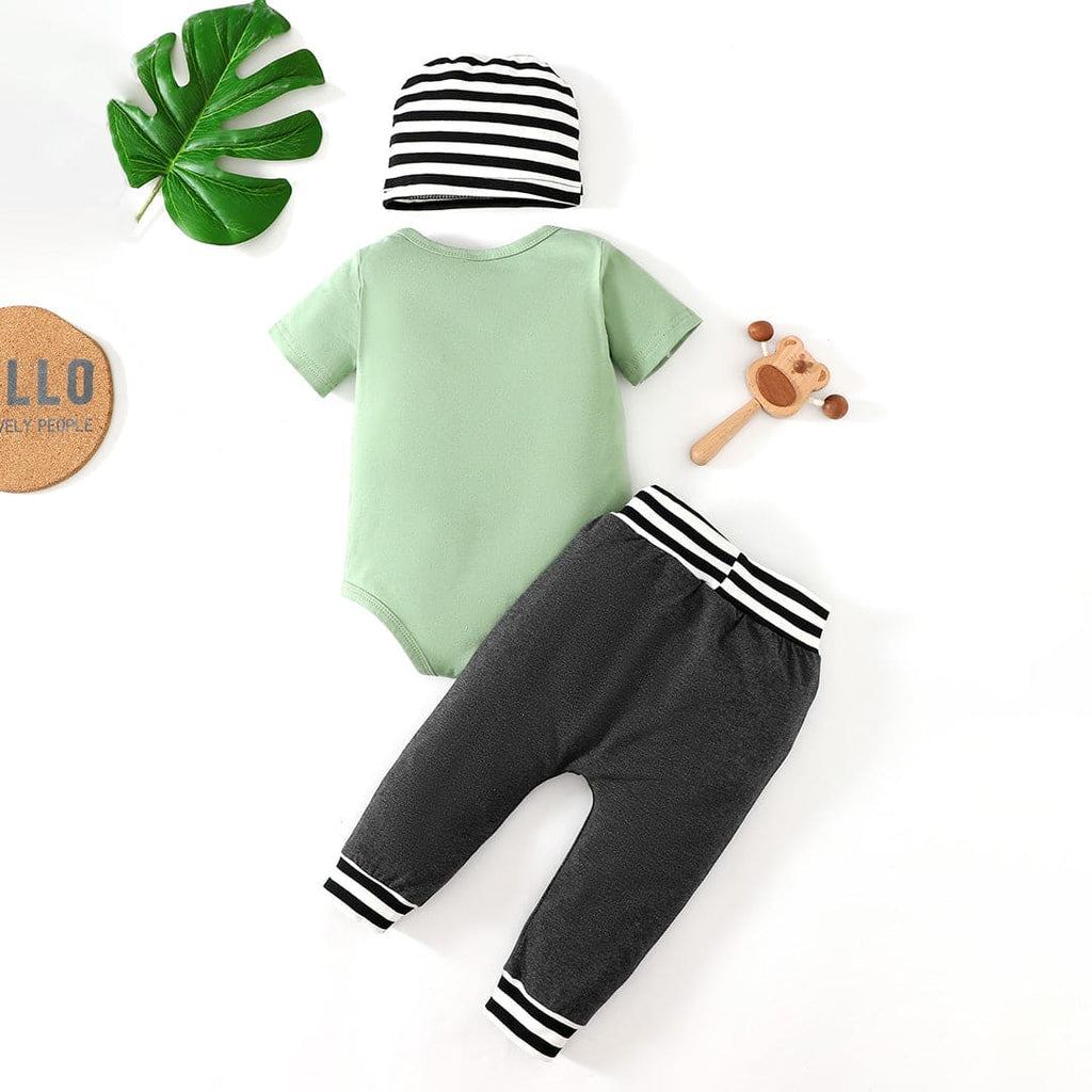 Boys Green Printed Bodysuit with Trouser Set Sets