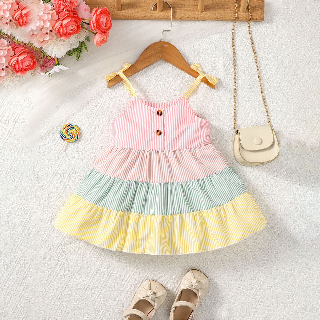 Girls Multicolor Striped Tiered Dress Casual Dresses Multicolor 6-9 M