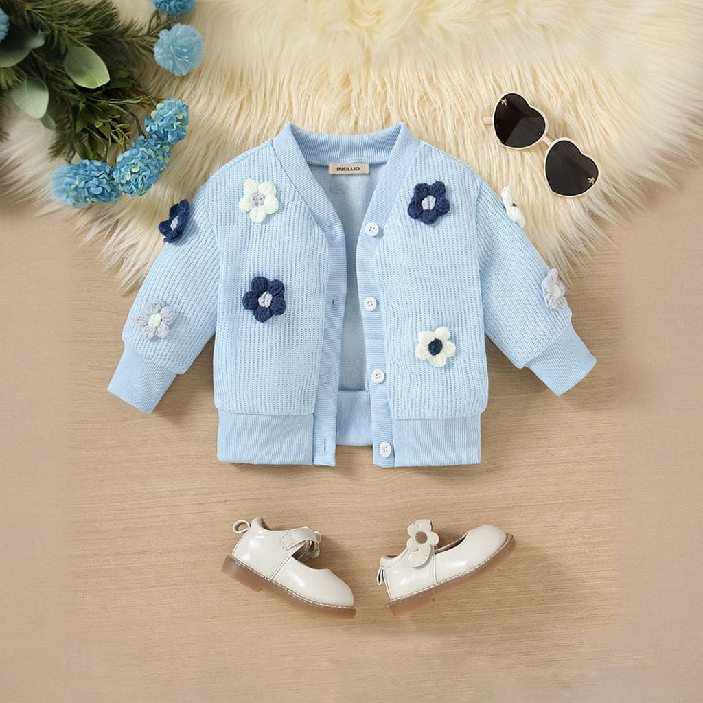 Girls Blue Flower Applique Cardigan Sweaters & Cardigans Blue 3-6 M 