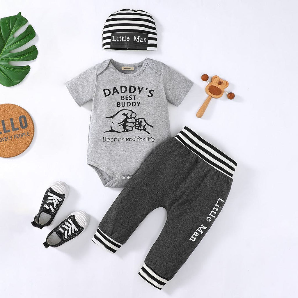 Boys Grey Printed Short Sleeves Bodysuit with Trouser Set Sets Grey 0-3 M