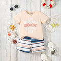 Boys Apricot Printed Short Sleeves T-shirt with Striped Shorts Set Sets Apricot 18-24 M