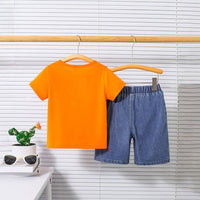 Boys Orange Rainbow Print Short Sleeves T-shirt with Shorts Set Sets