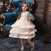Girls Beige Flower Applique Tulle Party Dress Party Dresses