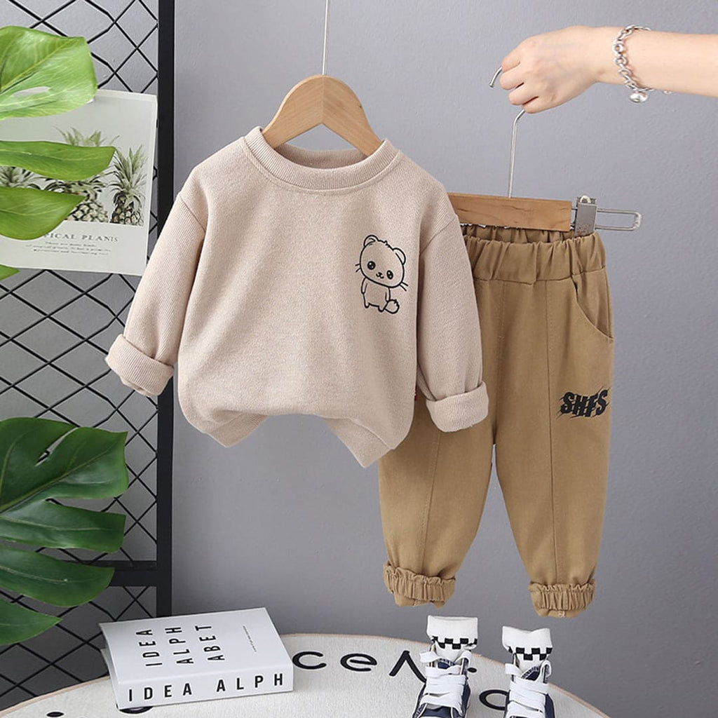 Boys Khaki Cartoon Print Sweatshirt With Trouser Set Sets Khaki 1-2 Y 