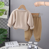 Boys Khaki Cartoon Print Sweatshirt With Trouser Set Sets   