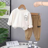Boys Beige Cartoon Print Sweatshirt With Trouser Set Sets Beige 1-2 Y 
