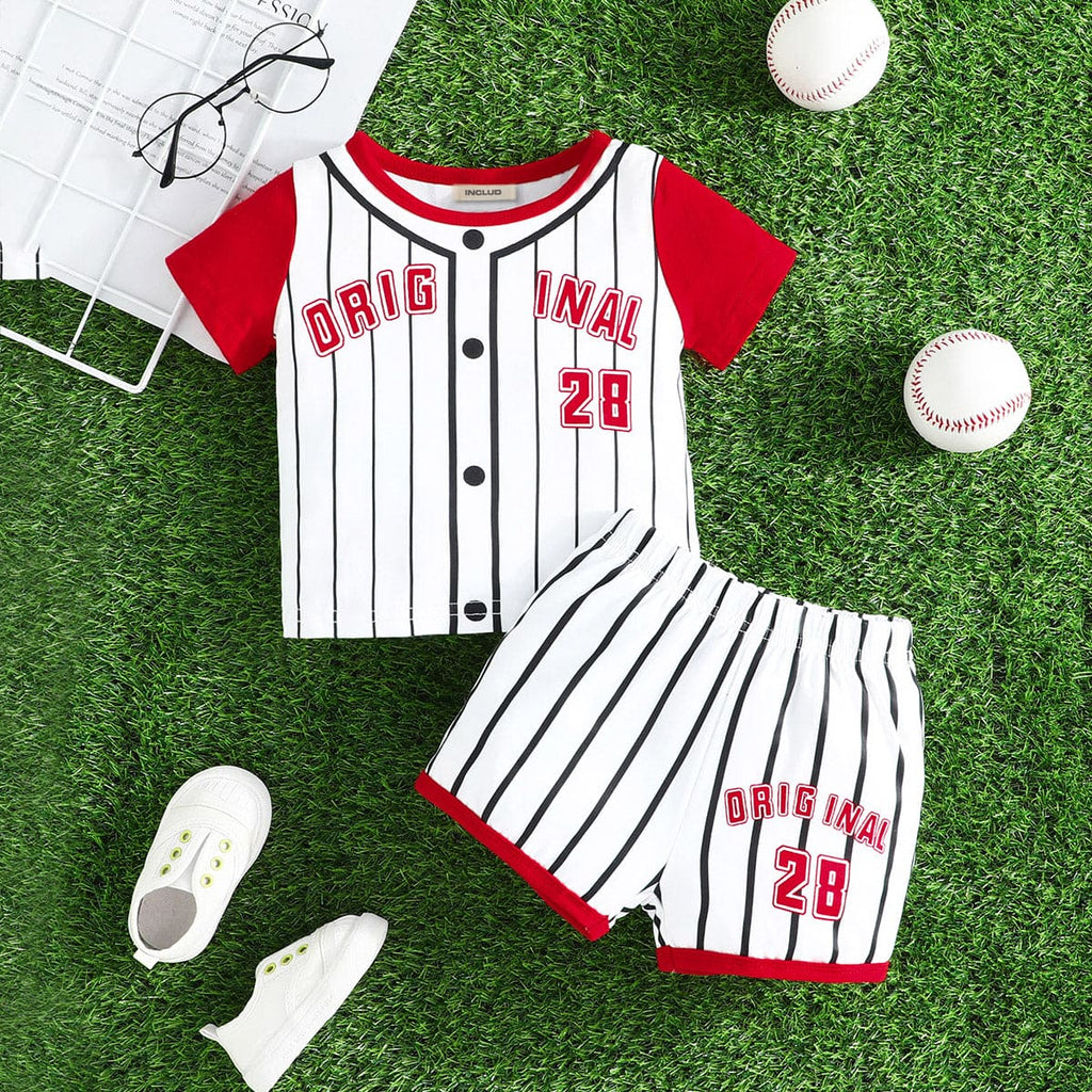 Boys Red Striped Short Sleeves T-shirt with Shorts Set Sets Red 6-9 M 