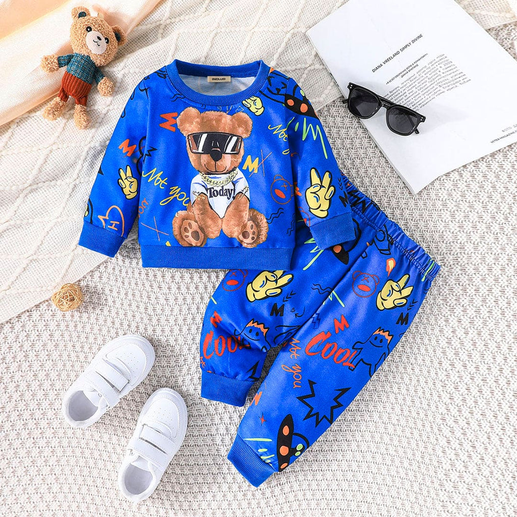 Boys Royal Blue Graphic Sweatshirt With Pants Set Sets Royal Blue 6-9 M 