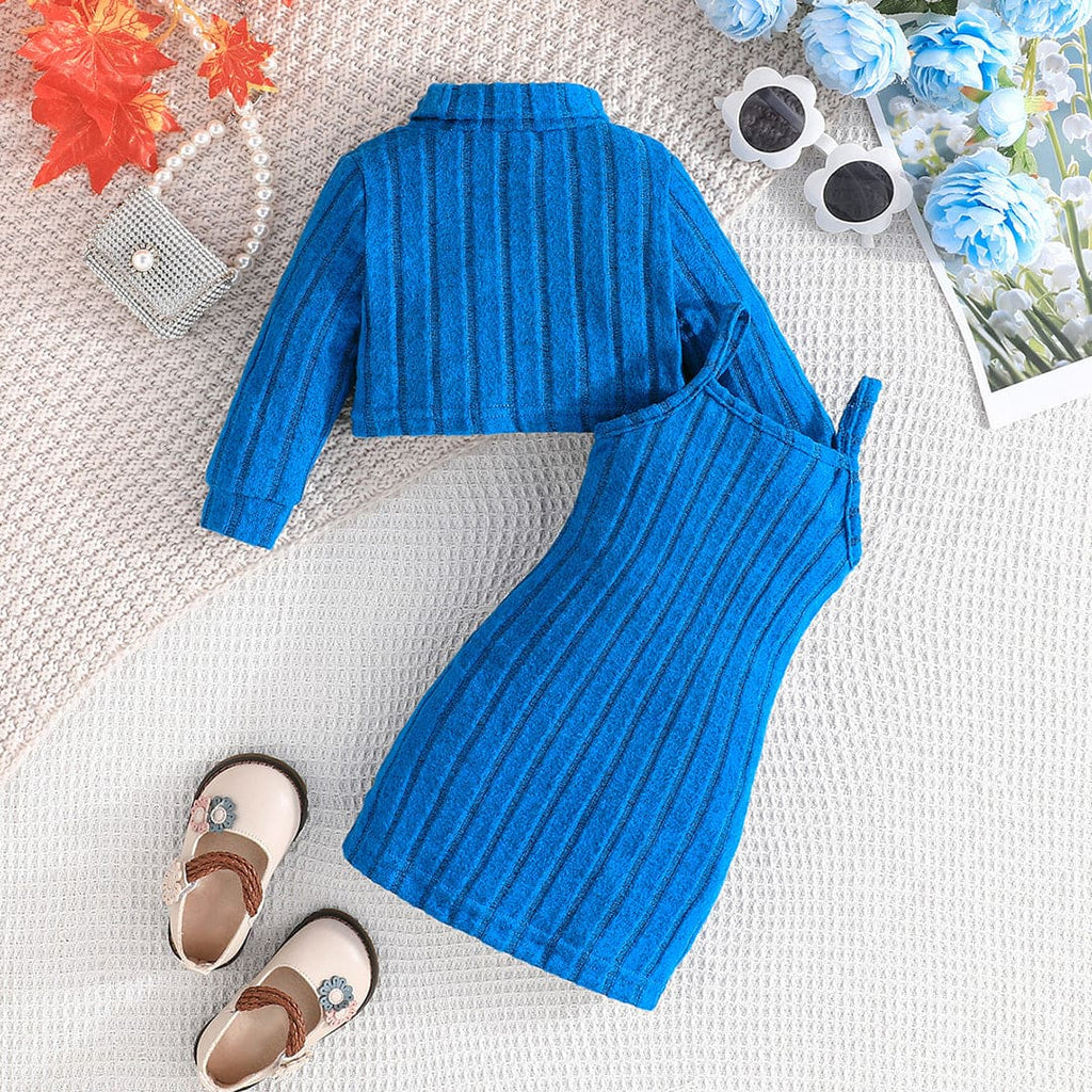 Girls Blue Sleeveless Dress With Long Sleeve Jacket Casual Dresses Blue 6-9 M 