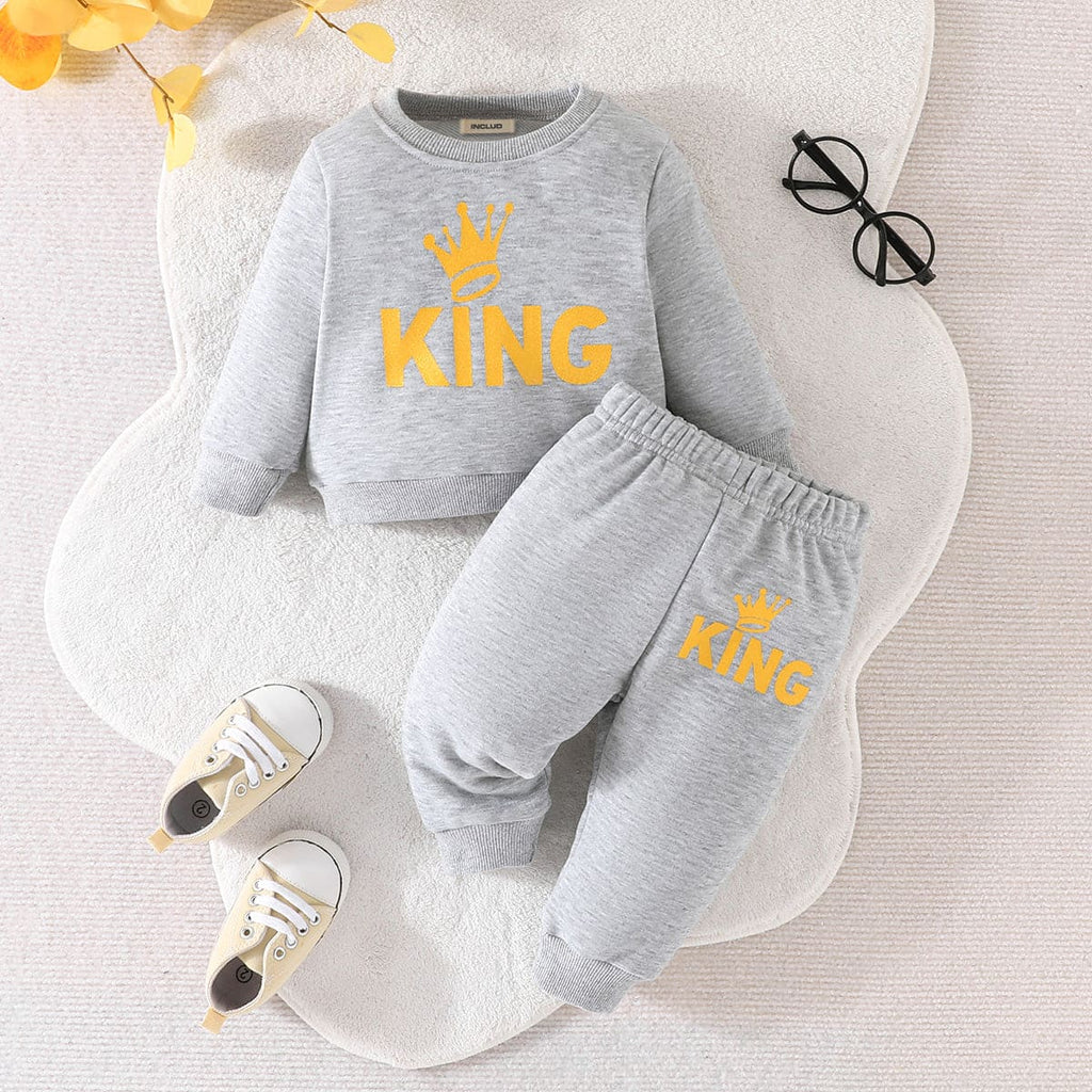 Boys Grey Full Sleeves Sweatshirt with Sweatpants Set Sets Grey 6-9 M 