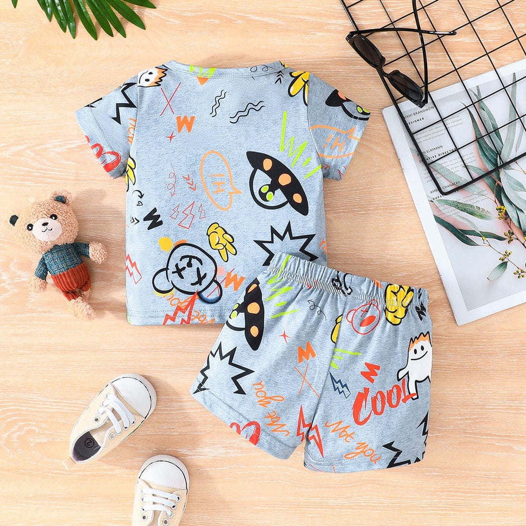 Boys Grey Printed Shorts Sleeves T-shirt with Shorts Set Sets Grey 6-9 M 