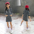 Girls Long Sleeve Black Striped Bodycon Hooded Dress Casual Dresses Black 1-2 Y 
