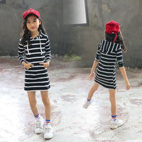 Girls Long Sleeve Black Striped Bodycon Hooded Dress Casual Dresses Black 1-2 Y 
