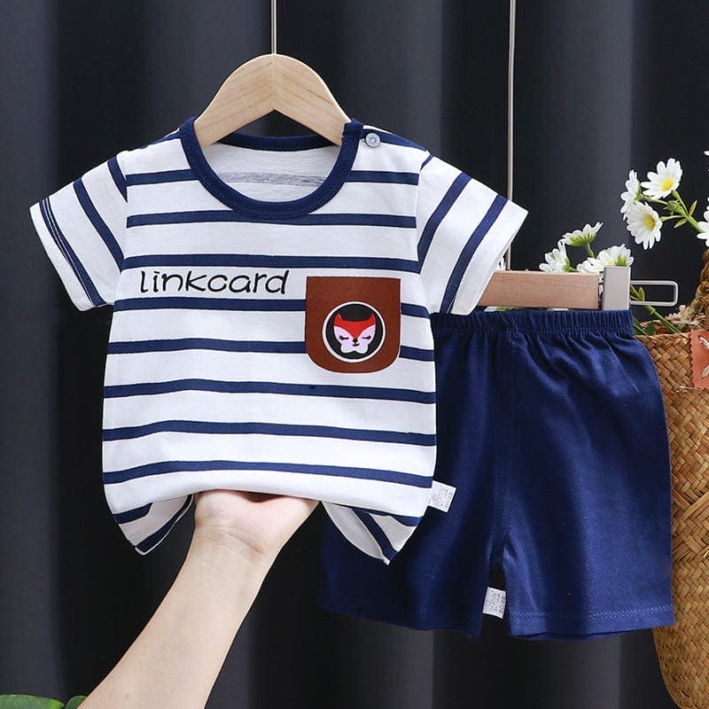 Boys Knitted Blue Printed 2 Piece Sets