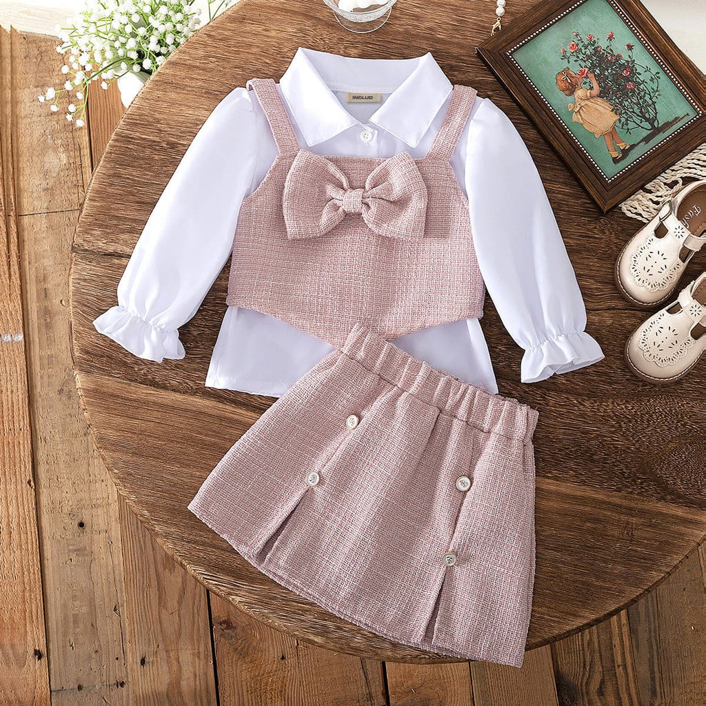 Girls Pink Top With Long Sleeve Shirt And Skirt Set Sets Pink 2-3 Y 