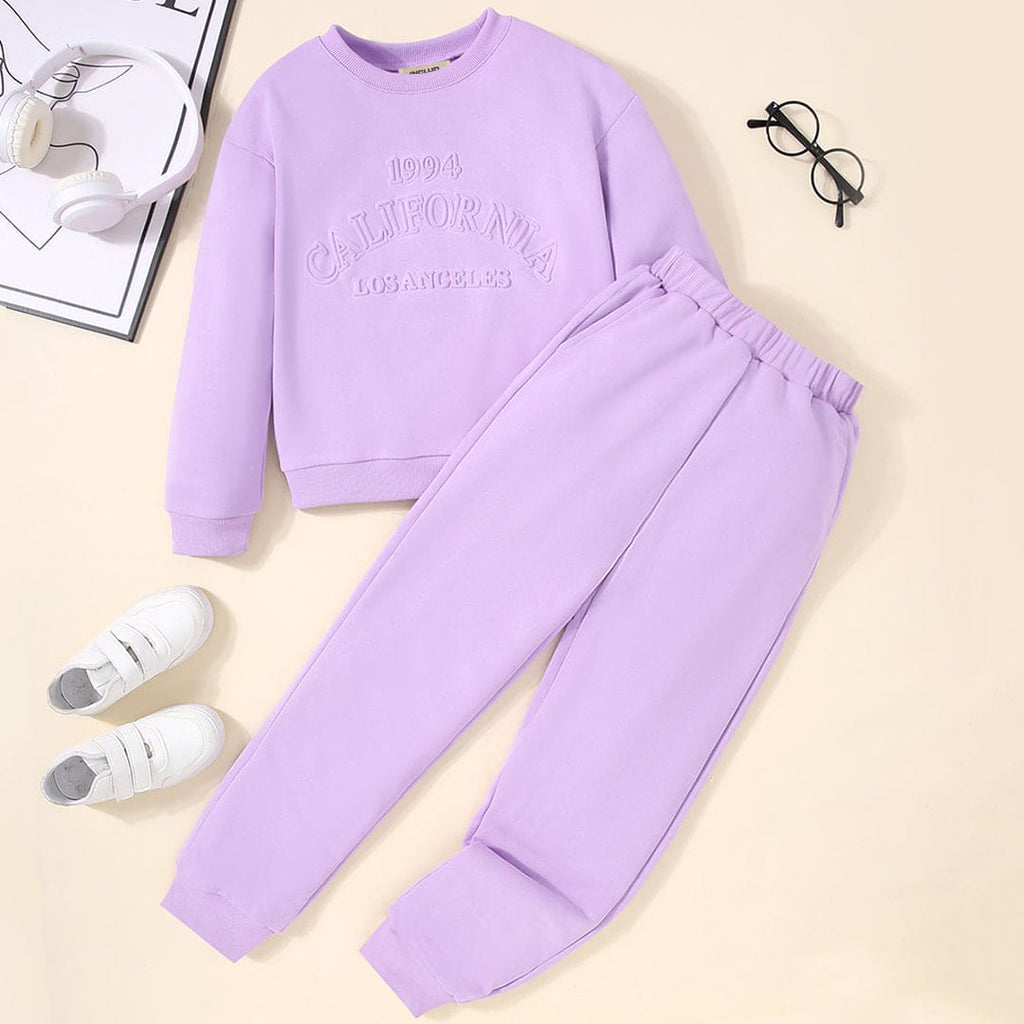 Girls Purple Long Sleeve Sweatshirt With Pants Sets Sets Purple 8-9 Y 