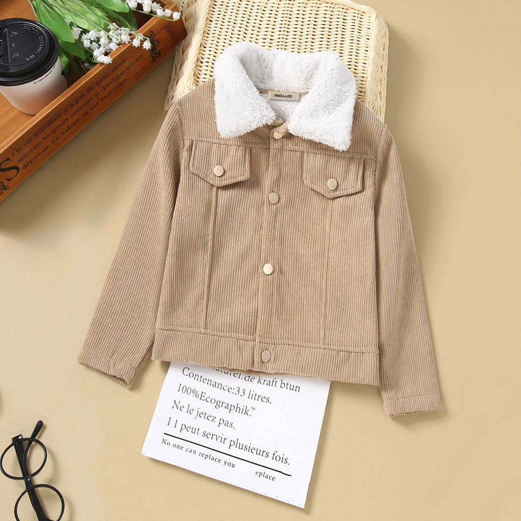 Boys Khaki Full Sleeves Corduroy Jacket Coats & Jackets Khaki 4-5 Y 