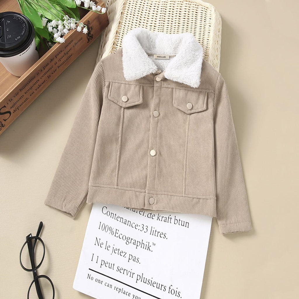 Boys Apricot Full Sleeves Corduroy Jacket Coats & Jackets Apricot 4-5 Y 