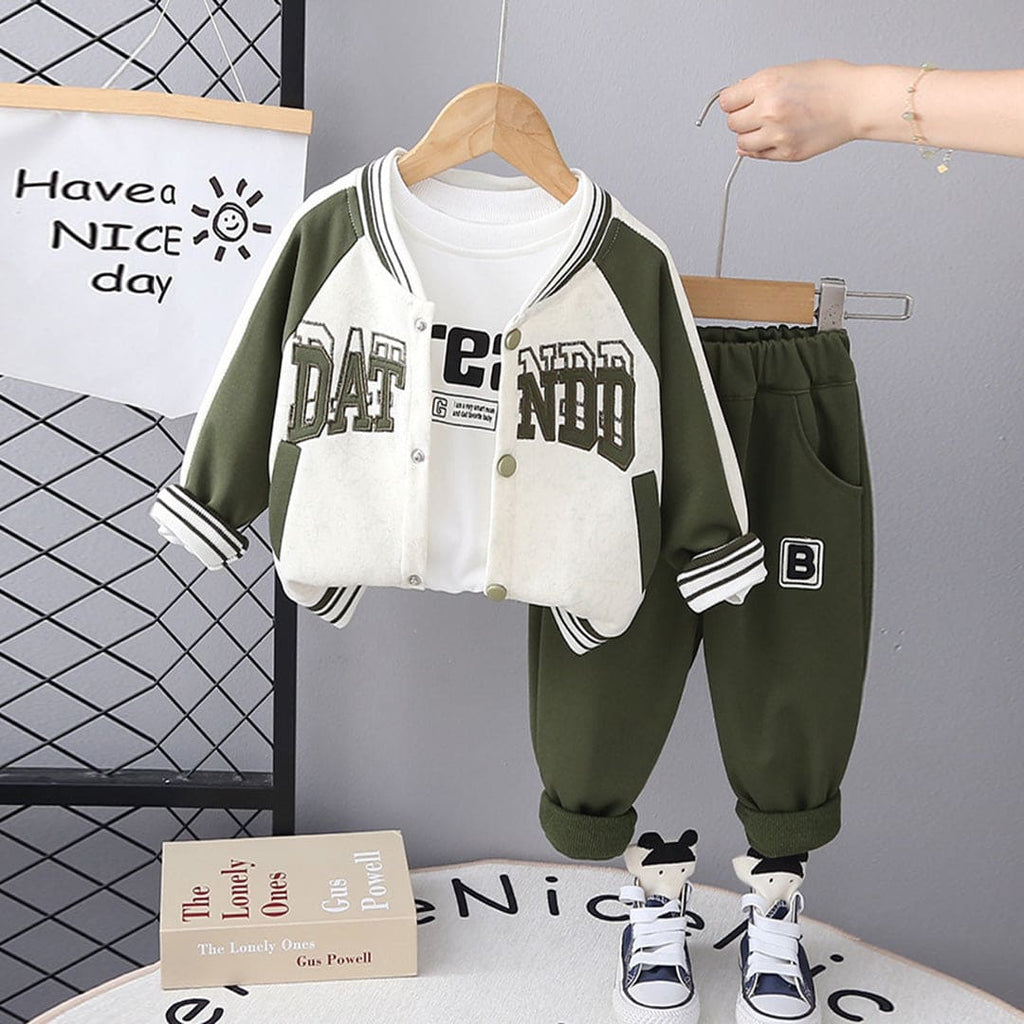 Boys Green Front Open Jacket With T-Shirt & Trouser Set Sets Green 1-2 Y 