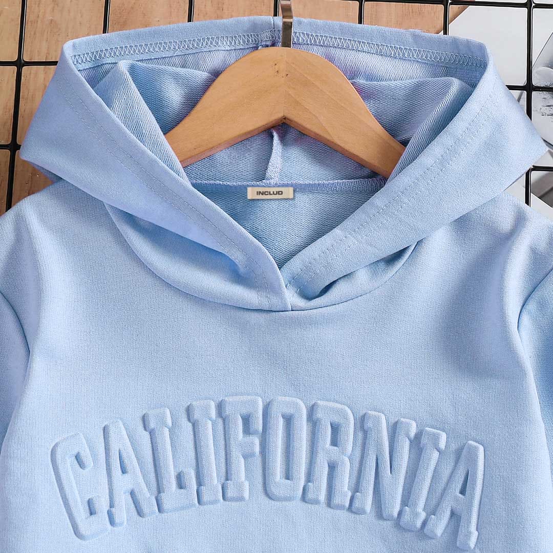 Boys Blue Hooded Long Sleeve Typography Print Sweatshirt Sweatshirts & Hoodies   
