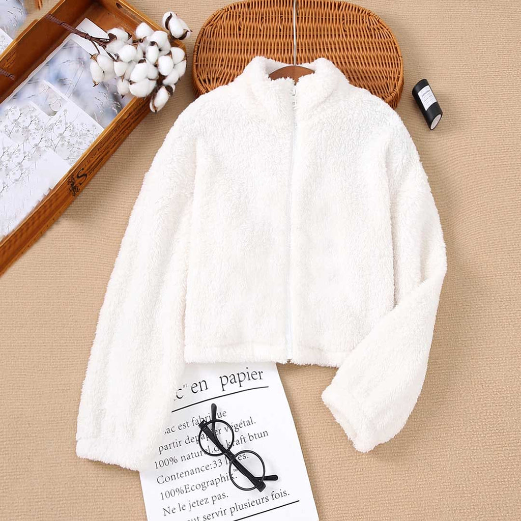 Girls White Long Sleeve Faux Fur Jackets Coats & Jackets White 8-9 Y 