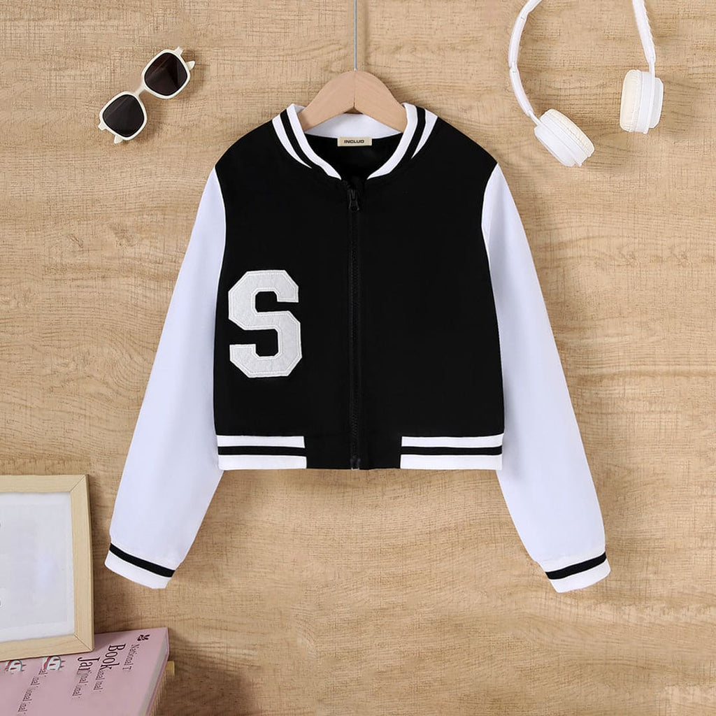 Girls Black Long Sleeve Varsity Jackets Coats & Jackets Black 8-9 Y 