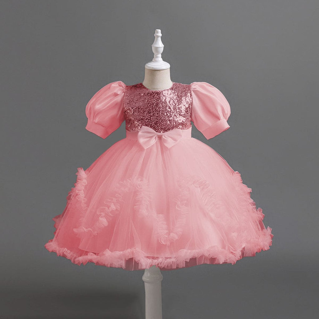 Girls Pink Puff Sleeve Embellished Party Wear Dress Party Dresses Pink 2-3 Y