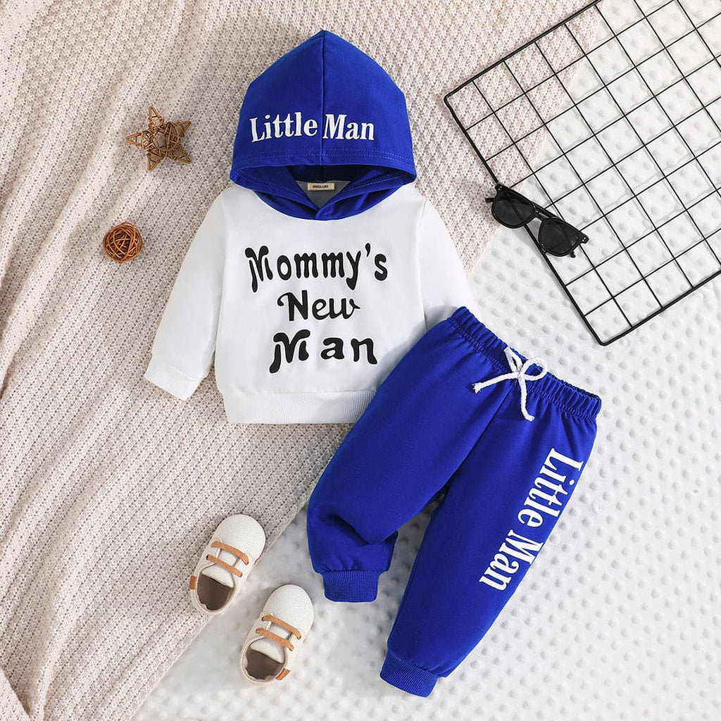 Boys Blue Hooded Typography Print T-Shirt With Pants Sets Sets Blue 3-6 M 