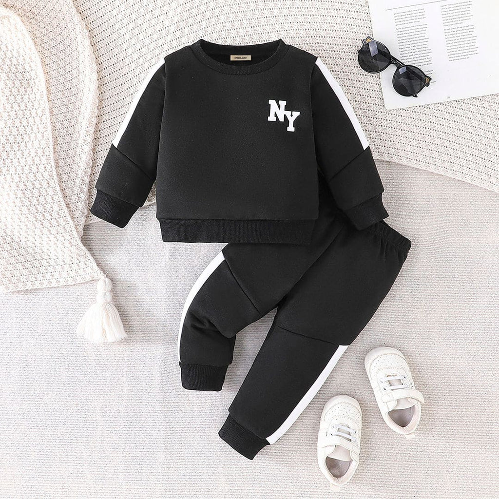 Boys Black Long Sleeve Sweatshirt With Pants Sets Sets Black 3-6 M 