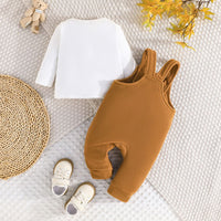 Boys Brown Bear Embroidery Romper With Long Sleeve T-Shirt Jumpsuits   