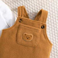 Boys Brown Bear Embroidery Romper With Long Sleeve T-Shirt Jumpsuits   
