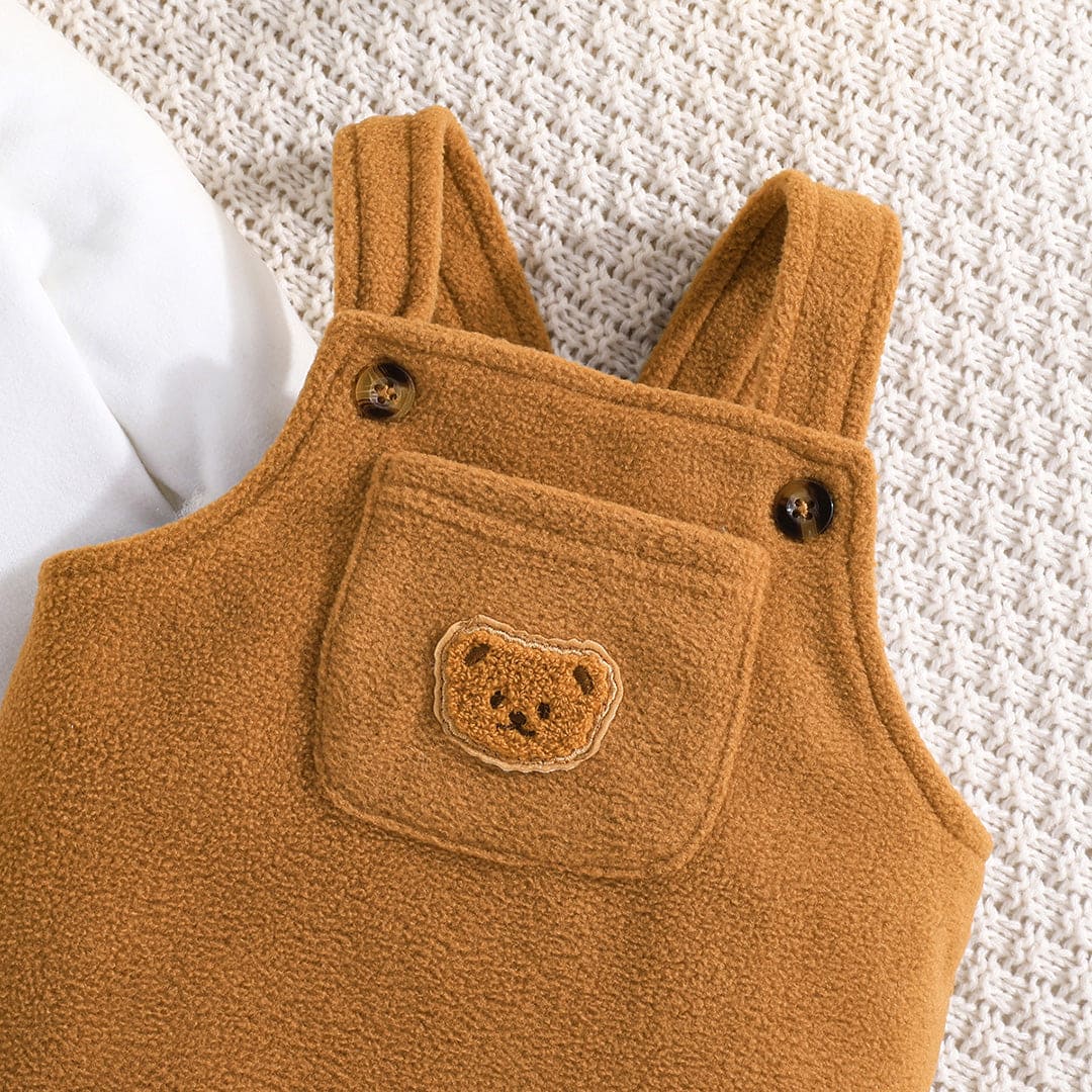 Boys Brown Bear Embroidery Romper With Long Sleeve T-Shirt Jumpsuits   