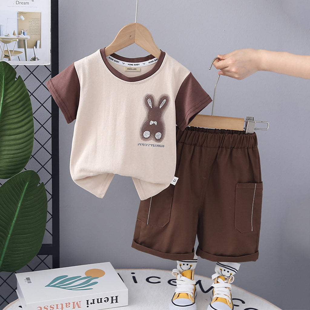 Boys Shorts Sleeves T-Shirt With Elasticated Shorts Set Sets Beige 1-2 Y 