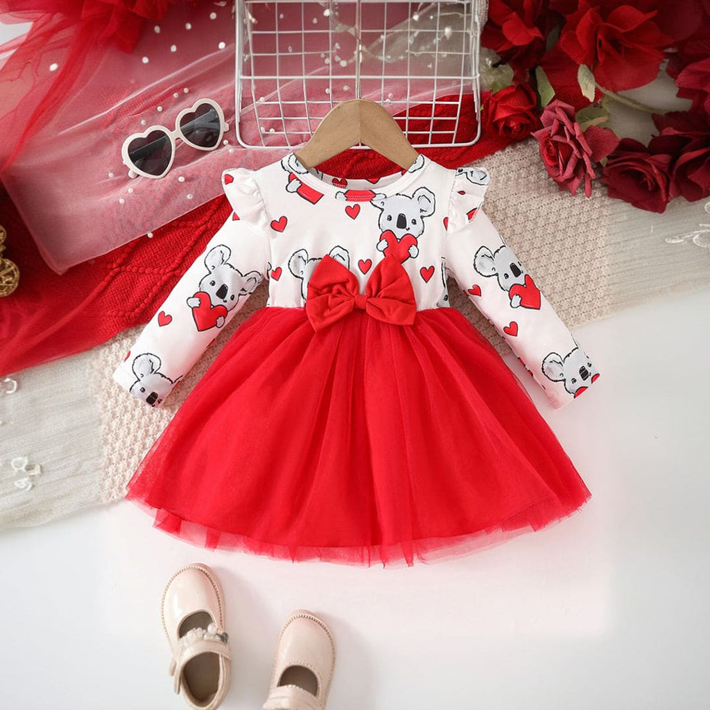 Girls Red Bunny Printed Fit & Flare Dress Casual Dresses Red 6-9 M 