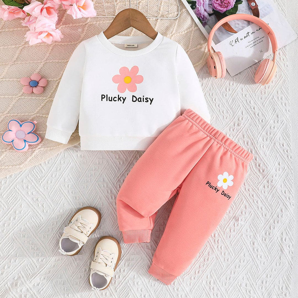 Girls White Floral Print Sweatshirt with Trouser Set Sets Pink 6-9 M 