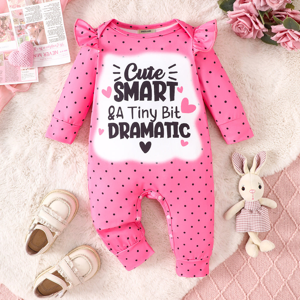 Girls Pink Polka Dot Print Long Leg Romper Jumpsuits Pink 0-3 M 