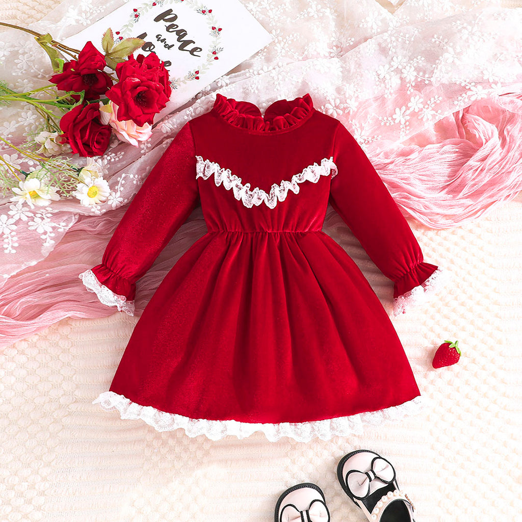 Girls Red High Neck Fit And Flare Dress Casual Dresses Red 6-9 M 