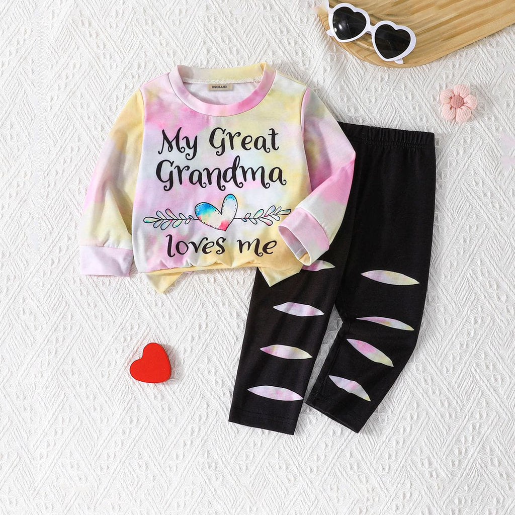 Girls Multicolor Heart Print Top With Pants Set Sets Multicolor 6-9 M 