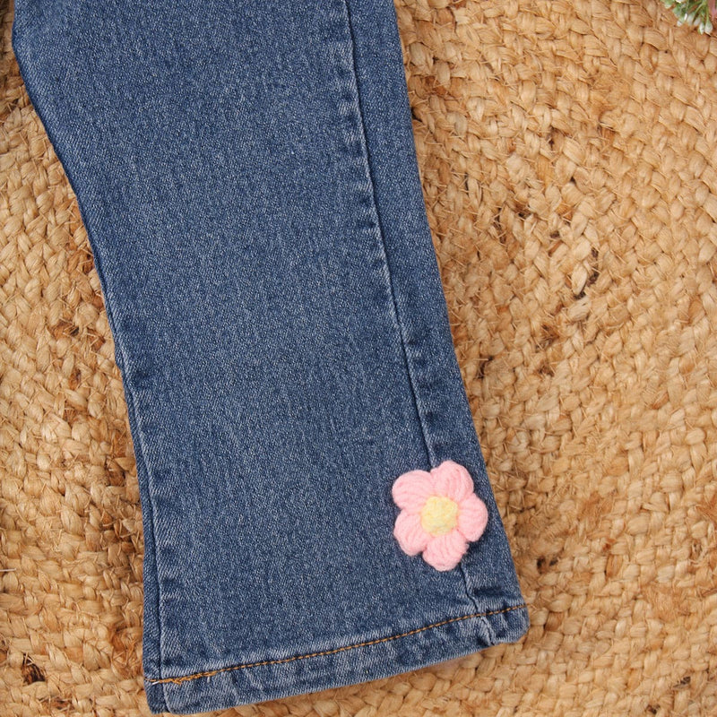 Girls Pink Cardigan with T-shirt & Denim Set Sets   